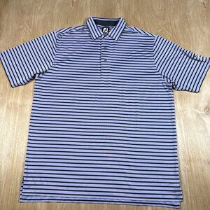 FootJoy FJ Polo Shirt Mens Size Large Purple & Black Striped Golf Short Sleeve